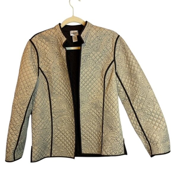 Chico's Jacket Women's Size Medium Lightweight Quilted‎ Embroidered Chicos 1 Tan - Picture 1 of 3